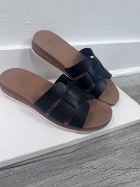 BOBS from Skechers Black Slide Sandals with Brown Footbed